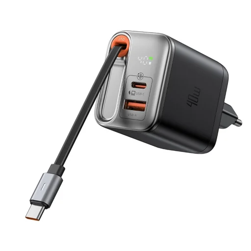 Mcdodo - Fali Töltő FreeGo Series (CH-4281) - Beépített USB-C Visszahúzható Kábel, USB-A/C, 40W, Digitális Kijelző, 65cm - Fekete - 2