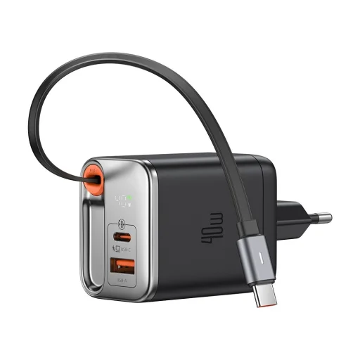 Mcdodo - Fali Töltő FreeGo Series (CH-4281) - Beépített USB-C Visszahúzható Kábel, USB-A/C, 40W, Digitális Kijelző, 65cm - Fekete - 1