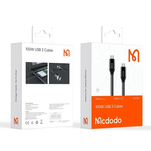 USB-C - USB-C adatkábel Mcdodo CA-7132, 100W, 10Gb/s, 4K@60Hz, 5A, 1.2m, fekete - 7