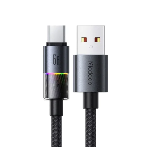 Data Cable (CA-8180) 7 színes világítással, USB-A-ról USB-C-re, 6A, 1.2m - Fekete Mcdodo - 1