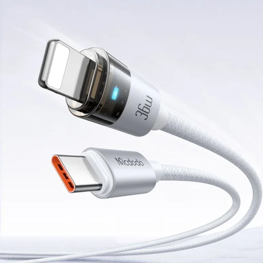 USB-C to Lightning Fehér Mcdodo Data Cable (CA-6942) - Töltésjelzős, Átlátszó Kábel, 36W, 1.2m - 5