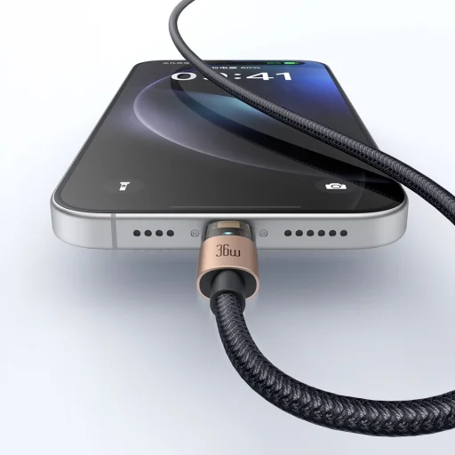 Data Cable Mcdodo CA-6941, USB-C to Lightning, Átlátszó kábel, 36W, 1.2m, Töltőfénnyel - Desert Gold - 5