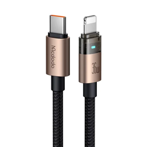 Data Cable Mcdodo CA-6941, USB-C to Lightning, Átlátszó kábel, 36W, 1.2m, Töltőfénnyel - Desert Gold - 1