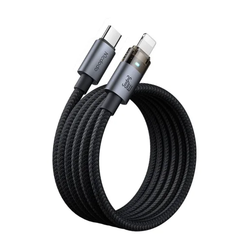 Data Cable (CA-6940) USB-C - Lightning, Átlátszó Kábel, 36W, 1,2m - Fekete, Töltési Fénnyel Mcdodo - 2