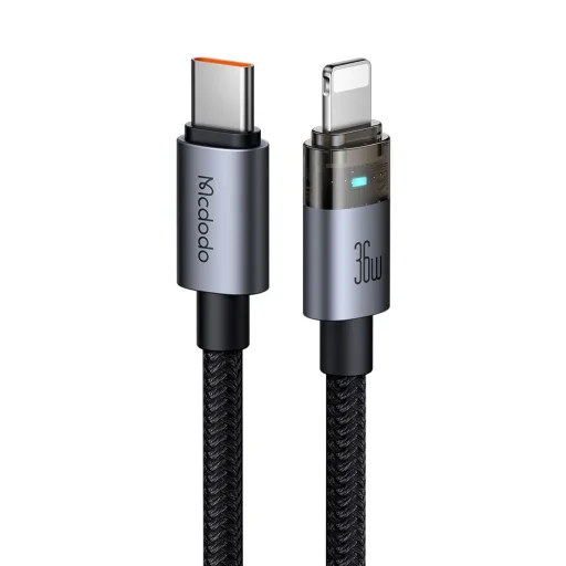 Data Cable (CA-6940) USB-C - Lightning, Átlátszó Kábel, 36W, 1,2m - Fekete, Töltési Fénnyel Mcdodo - 1