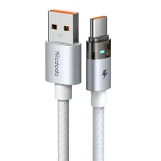 Data Cable Mcdodo CA-6892 Töltőkábellel és Töltésjelző Fénnyel, USB-C - USB-A, Átlátszó Kábel, 6A, 1.2m, Fehér