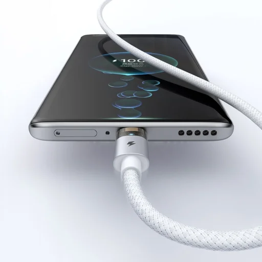 Data Cable Mcdodo CA-6892 Töltőkábellel és Töltésjelző Fénnyel, USB-C - USB-A, Átlátszó Kábel, 6A, 1.2m, Fehér - 4