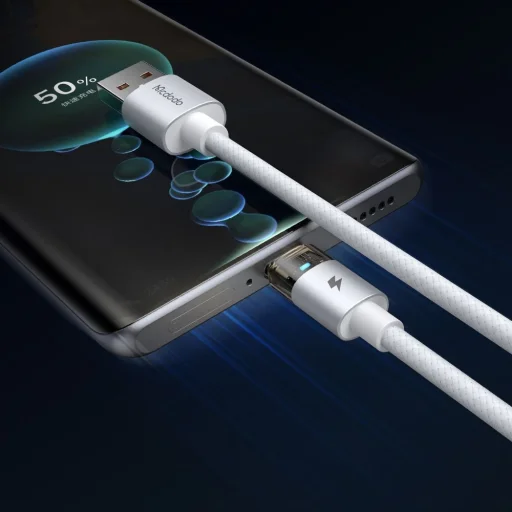 Data Cable Mcdodo CA-6892 Töltőkábellel és Töltésjelző Fénnyel, USB-C - USB-A, Átlátszó Kábel, 6A, 1.2m, Fehér - 5