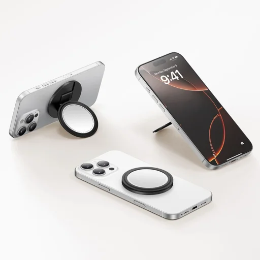 Mcdodo - 2 az 1-ben összecsukható mágneses telefonállvány sminktükörrel, bőr - Fekete (MR-7912) - 6