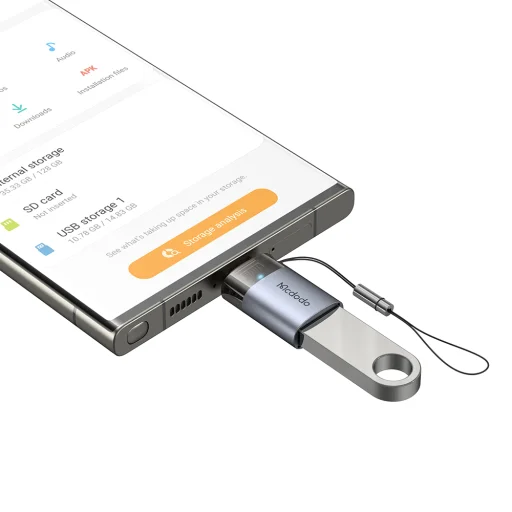 Mcdodo OTG Adapter (OT-7400) USB3.0 to Type-C, Aluminium Alloy, Töltés és Adatszinkronizálás, 5 Gbps, Kék Fény, Nyakpánt - Fekete - 5