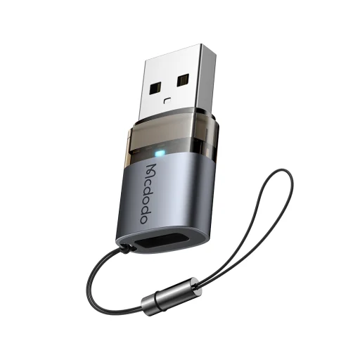 OTG Adapter Mcdodo (OT-7580) - Type-C to USB3.0, Alumínium Ötvözet, Töltés és Adatszinkronizálás, Jelzőfénnyel, Nyakpánttal - Fekete - 1