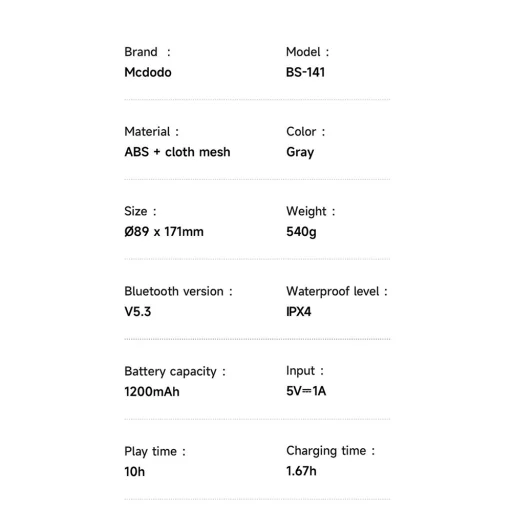 Mcdodo BS-1410 Hordozható Vezeték Nélküli Hangszóró Színes fényekkel, Bluetooth V5.3, 1200mAh, IPX4 - Fekete - 6