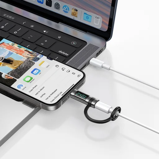 Adapter Mcdodo OT-2620 - Szilikon akasztóval, alumíniumötvözet, USB-C - USB-C, 240W, hordozható kialakítás - Fekete - 6