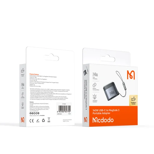 MacBook Air/Pro Fekete Mcdodo OTG Adapter (OT-6850) - Type-C to MagSafe 3, 140W, Alumínium Ötvözet, LED Kijelző - 7
