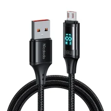 Mcdodo USB 2.0 Micro-USB adatkábel digitális kijelzővel, nylon fonott, alumínium ötvözet, 3A, 1.2m - Fekete
