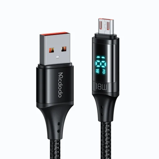 Mcdodo USB 2.0 Micro-USB adatkábel digitális kijelzővel, nylon fonott, alumínium ötvözet, 3A, 1.2m - Fekete - 2