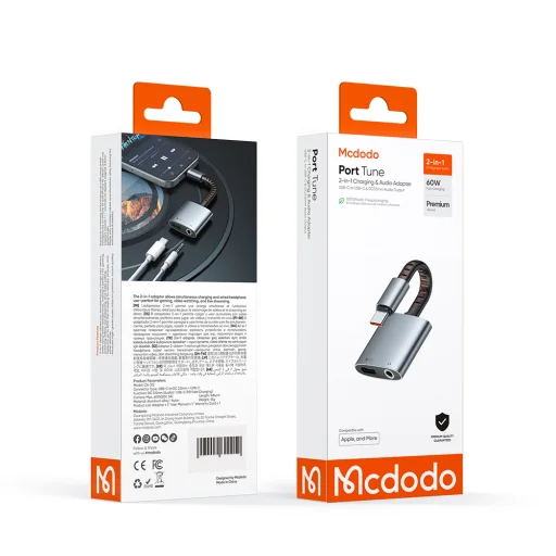 Mcdodo - Audio Adapter - USB-C to USB-C & DC 3.5mm, PD60W, Prémium Hangminőség, Alumínium Ötvözet/Nylon, 0.1m - Szürke - 7