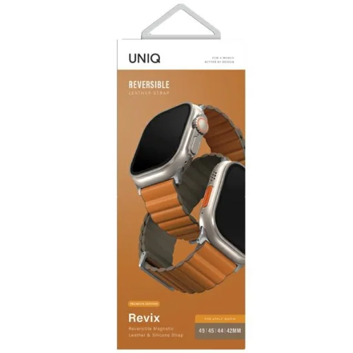 Apple Watch Series 1-8/SE/SE2/3/Ultra/2/3 42/44/45/49 Uniq Revix Prémium Szíj narancs-khaki - 4