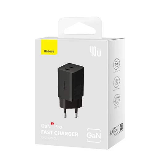 Ładowarka sieciowa Baseus GaN5 Pro 40W 2xUSB-C - czarna - 7