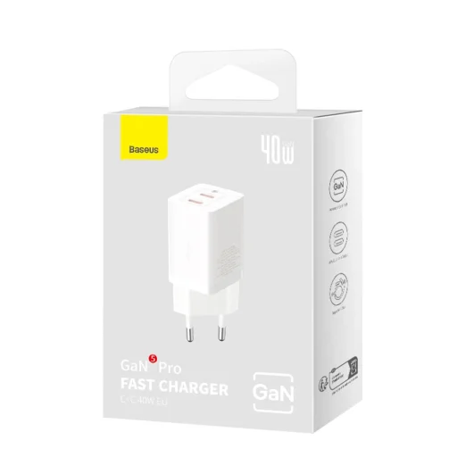 Baseus GaN5 Pro 40W hálózati töltő adapter 2xUSB-C - fehér - 8