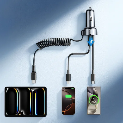 Joyroom JR-CL07 72W 3in1 Car Charger with 1.6m USB-C Cable – Black - 7