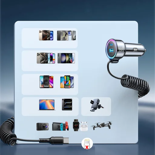 Joyroom JR-CL07 72W 3in1 Car Charger with 1.6m USB-C Cable – Black - 10