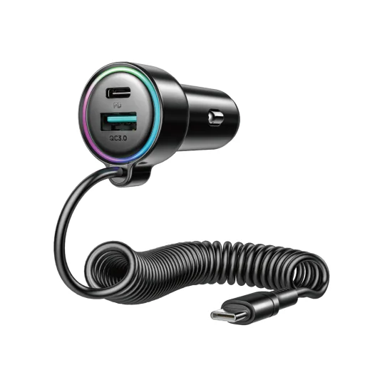 Joyroom JR-CL07 72W 3in1 Car Charger with 1.6m USB-C Cable – Black - 1