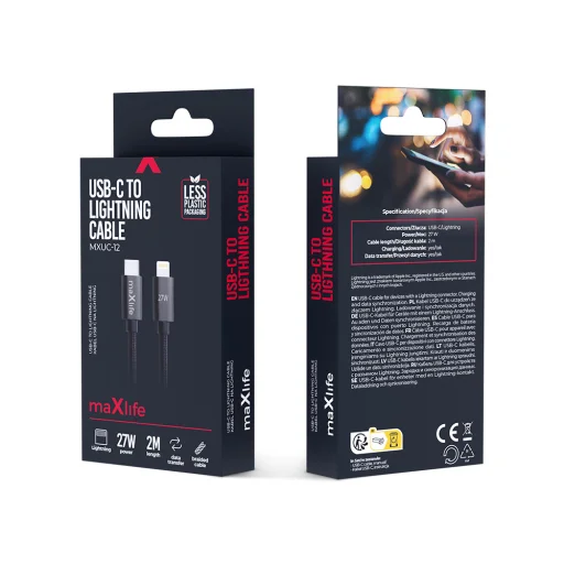 USB-C - Lightning 2,0 m 27W fekete kábel Maxlife MXUC-12 - 3