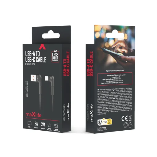 Maxlife MXUC-09 szögletes kábel USB - USB-C 2,0 m 3A fekete - 4