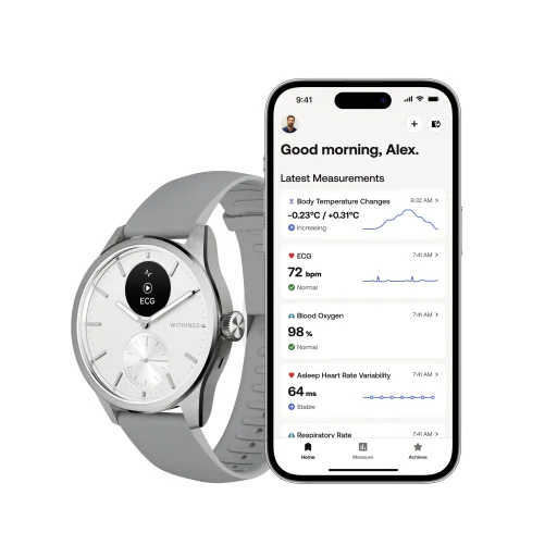 Withings Scanwatch 2 / 42mm (Activity, Sleep Tracker, ECG, Temperature, SPO2 / Stainless steel, fkm wristband, sapphire glass) - White - 10
