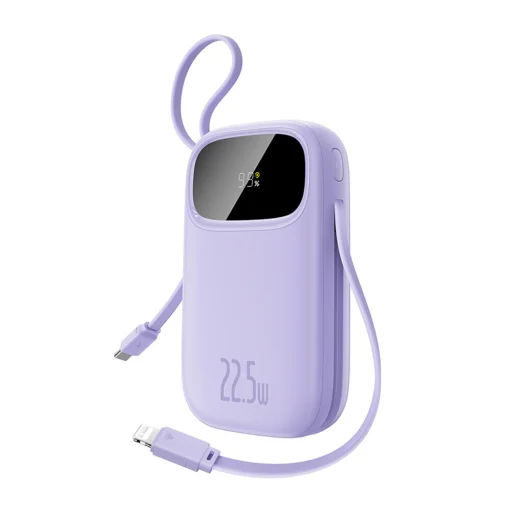 Baseus EnerFill FC21 Qpow 3 Ultra 20000mAh 22,5W Hordozható Akkumulátor Digitális Kijelzővel és Kábellel - Lila - 2