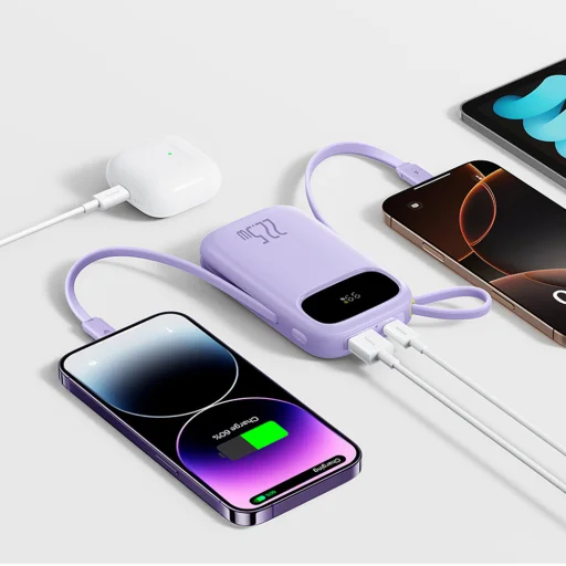 Baseus EnerFill FC21 Qpow 3 Ultra 20000mAh 22,5W Hordozható Akkumulátor Digitális Kijelzővel és Kábellel - Lila - 5