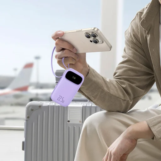 Baseus EnerFill FC21 Qpow 3 Ultra 20000mAh 22,5W Hordozható Akkumulátor Digitális Kijelzővel és Kábellel - Lila - 6