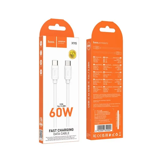 USB C - USB C kábel Hoco PD 5A 240W 1 m X115 fehér - 5