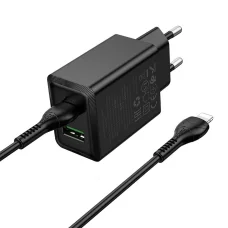 Hoco N71 telefontöltő USB-A + USB-C QC3.0 PD AFC 3A 30W + kábel USB-C - USB-C N71 fekete