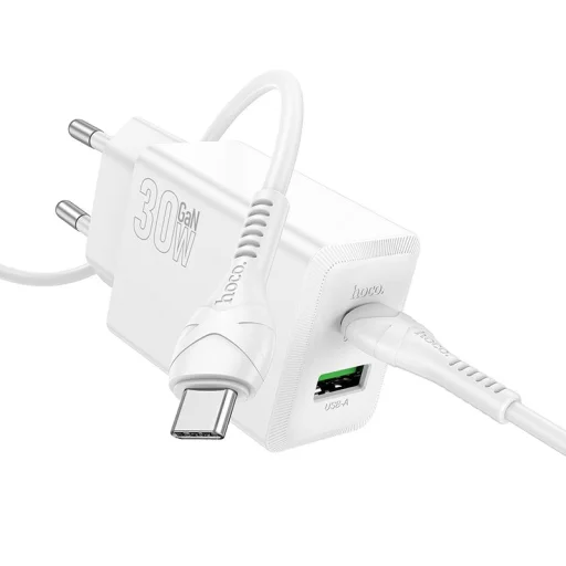 Hoco USB A + USB C QC3.0 PD AFC 3A 30W töltő + USB C - USB C kábel N71 fehér - 1