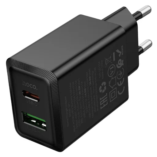 Hoco USB A + USB C QC3.0 PD AFC 3A 30W N71 fekete hálózati töltő - 3
