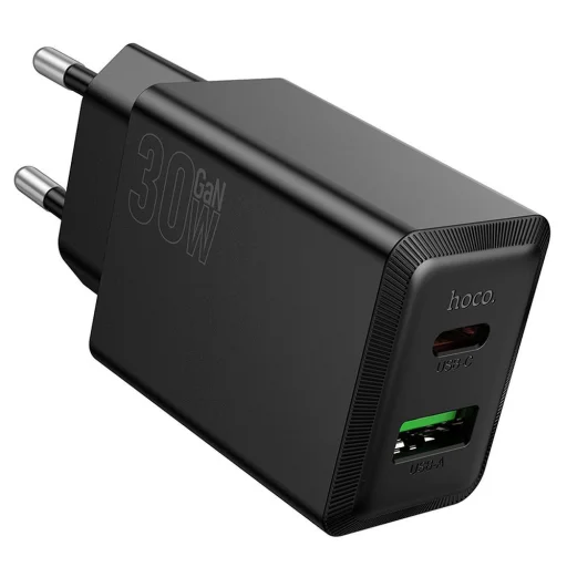Hoco USB A + USB C QC3.0 PD AFC 3A 30W N71 fekete hálózati töltő - 1