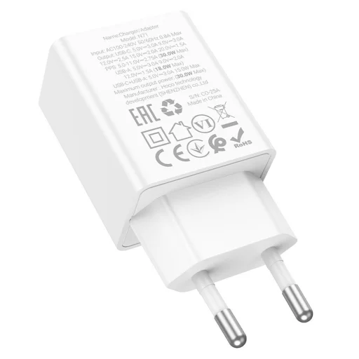 Hoco USB A + USB C QC3.0 PD AFC 3A 30W N71 fehér hálózati töltőadapter - 2