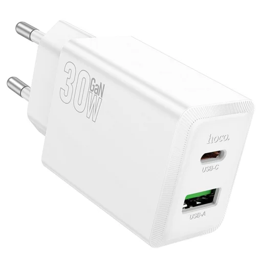 Hoco USB A + USB C QC3.0 PD AFC 3A 30W N71 fehér hálózati töltőadapter - 1
