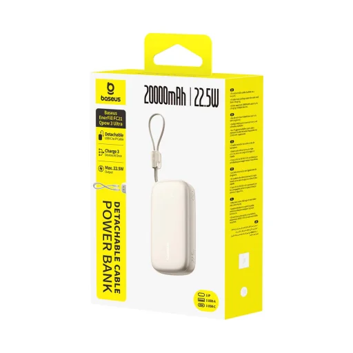 Baseus EnerFill FC21 Qpow 3 Ultra 20000mAh 22.5W Powerbank kijelzővel és kábellel - Bézs - 4