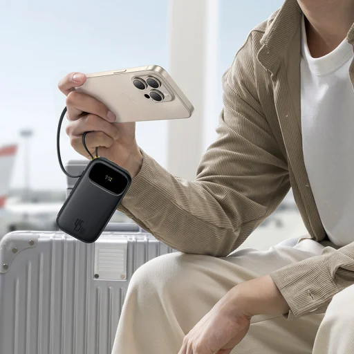 Baseus EnerFill FC31 20000mAh 45W Power Bank kijelzővel és USB-C, valamint Lightning kábelekkel - Fekete - 6