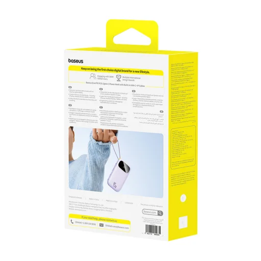 Baseus EnerFill FC31 20000mAh 45W Power Bank kijelzővel, USB-C és Lightning kábelekkel - Lila - 4