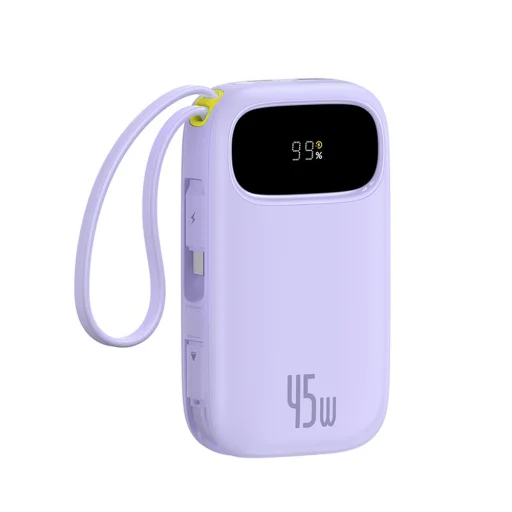 Baseus EnerFill FC31 20000mAh 45W Power Bank kijelzővel, USB-C és Lightning kábelekkel - Lila - 1