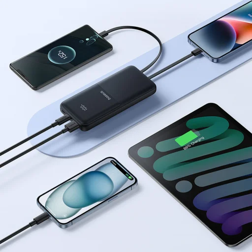 Baseus Lipow 10000mAh 22.5W Powerbank beépített Dual kábellel és kijelzővel (extra fekete Baseus Simple USB-A - USB-C 3A 0.2m kábel) - Fekete - 10