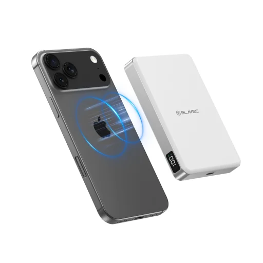 Blavec Power Bank 10000mAh BJ-05 Ultra Gyors 16mm - Type C - Qi2.2 25W + PD 45W mágneses indukció Magsafe 2 az 1-ben (PBBJ05-QI22MC10W) fehér - 6