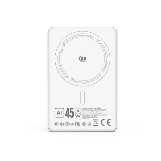 Blavec Power Bank 10000mAh BJ-05 Ultra Gyors 16mm - Type C - Qi2.2 25W + PD 45W mágneses indukció Magsafe 2 az 1-ben (PBBJ05-QI22MC10W) fehér - 4