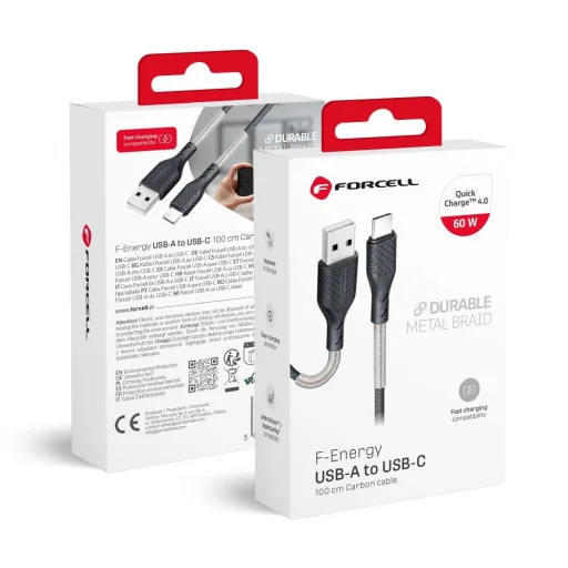 Forcell F-Energy QC4.0 5A 60W Type-C USB kábel 1 m szénfekete - 1