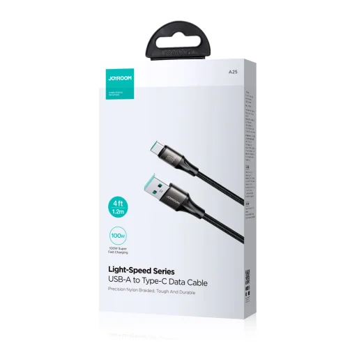 Joyroom Light-Speed ​​Series SA25-AC6 USB-A / USB-C Gyors Töltési Kábel 100W 1.2m - Fekete - 5