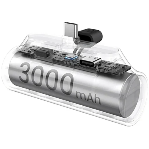 USAMS PB79 Mini Tail Plug Hordozható Power Bank 3000mAh USB-C ezüst - 3